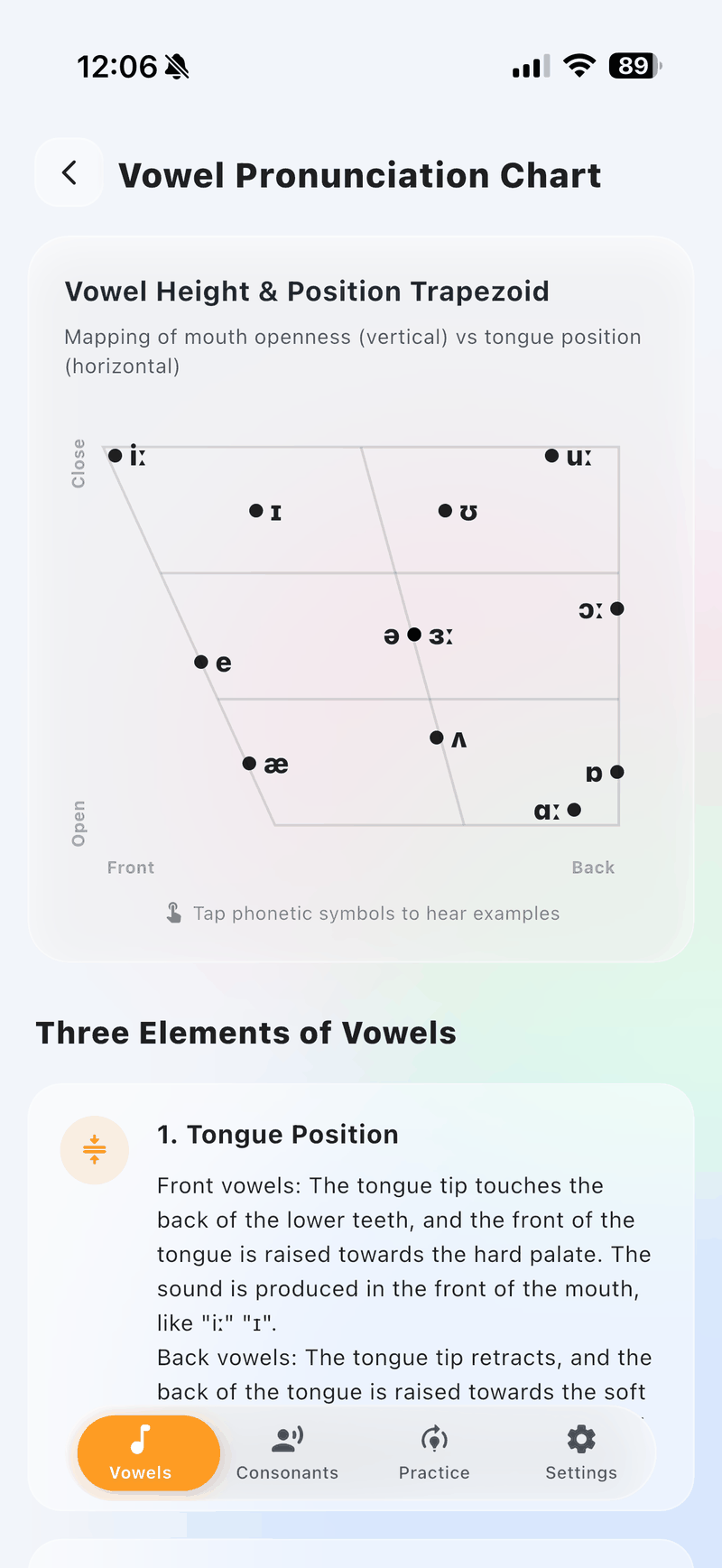 Vowel Quadrilateral Chart & Guide App Screenshot